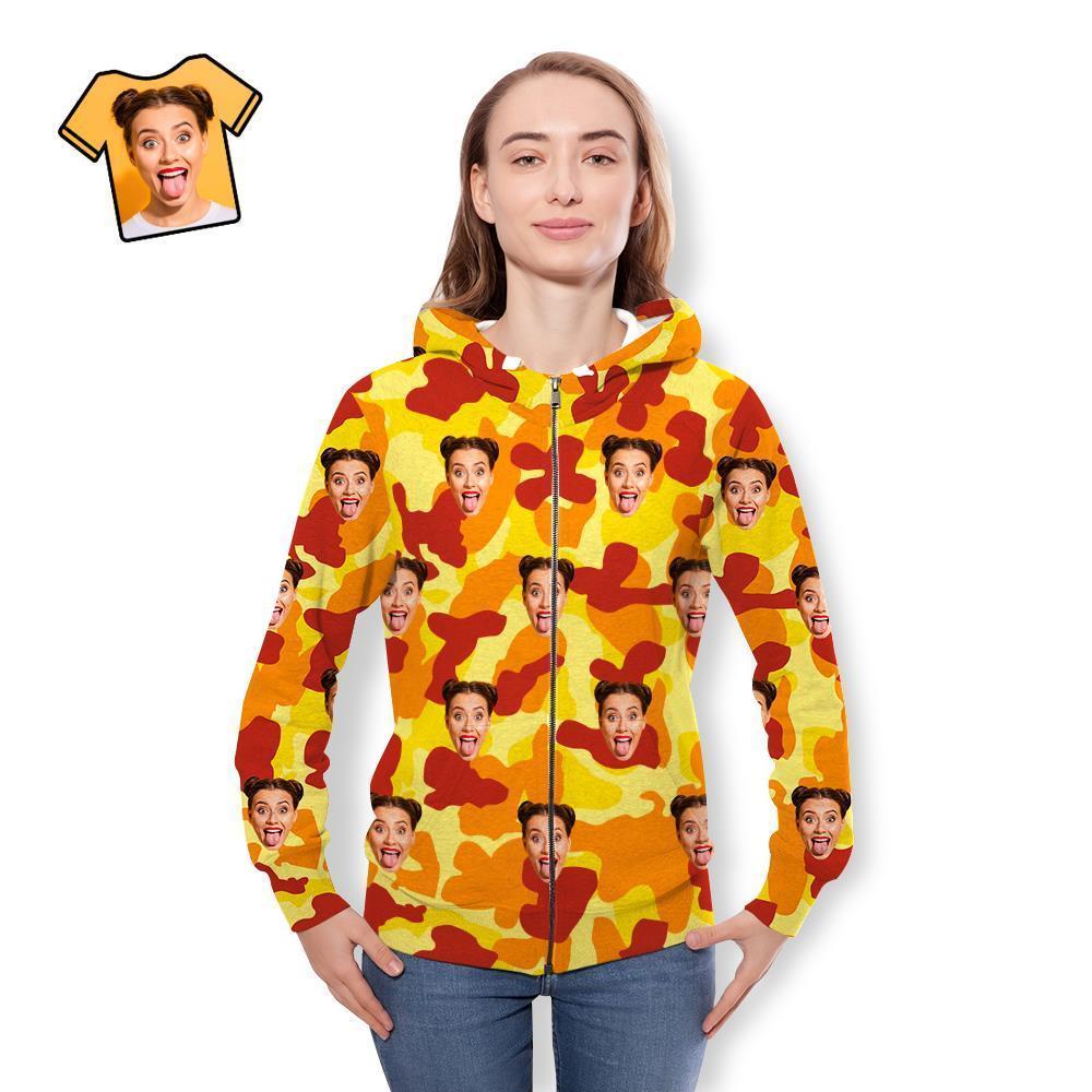 Custom Face Unisex Hoodie Casual Printed Orange Camouflage - MyFaceSocksAu