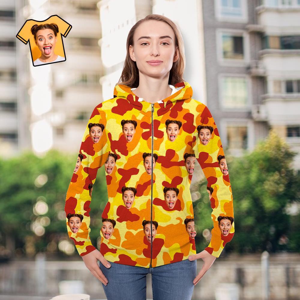 Custom Face Unisex Hoodie Casual Printed Orange Camouflage - MyFaceSocksAu