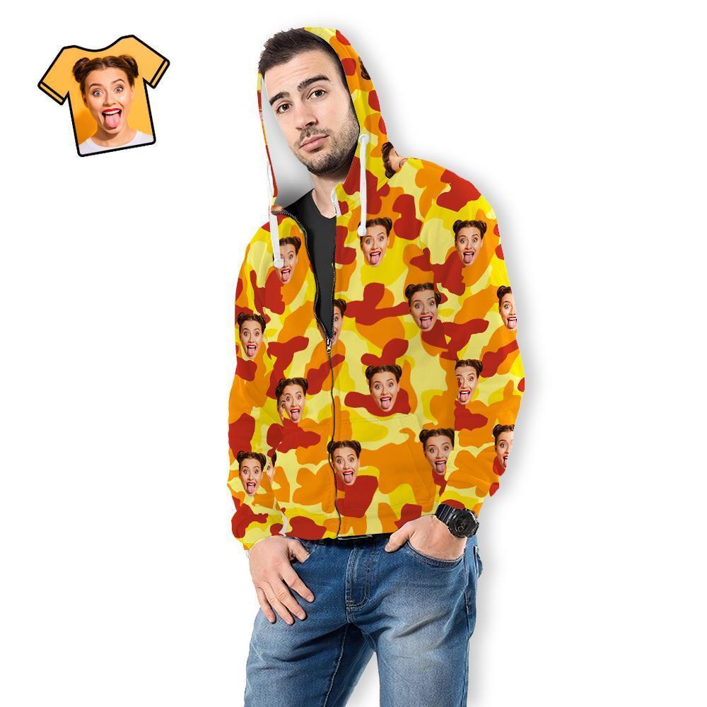 Custom Face Unisex Hoodie Casual Printed Orange Camouflage - MyFaceSocksAu