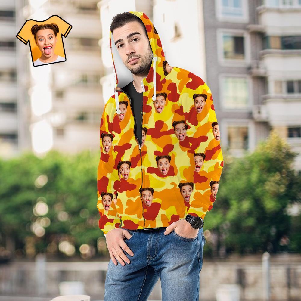 Custom Face Unisex Hoodie Casual Printed Orange Camouflage - MyFaceSocksAu