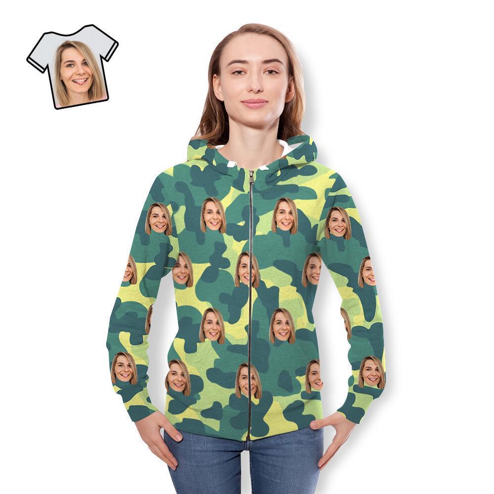 Custom Face Unisex Hoodie Casual Printed Light Green Camouflage - MyFaceSocksAu