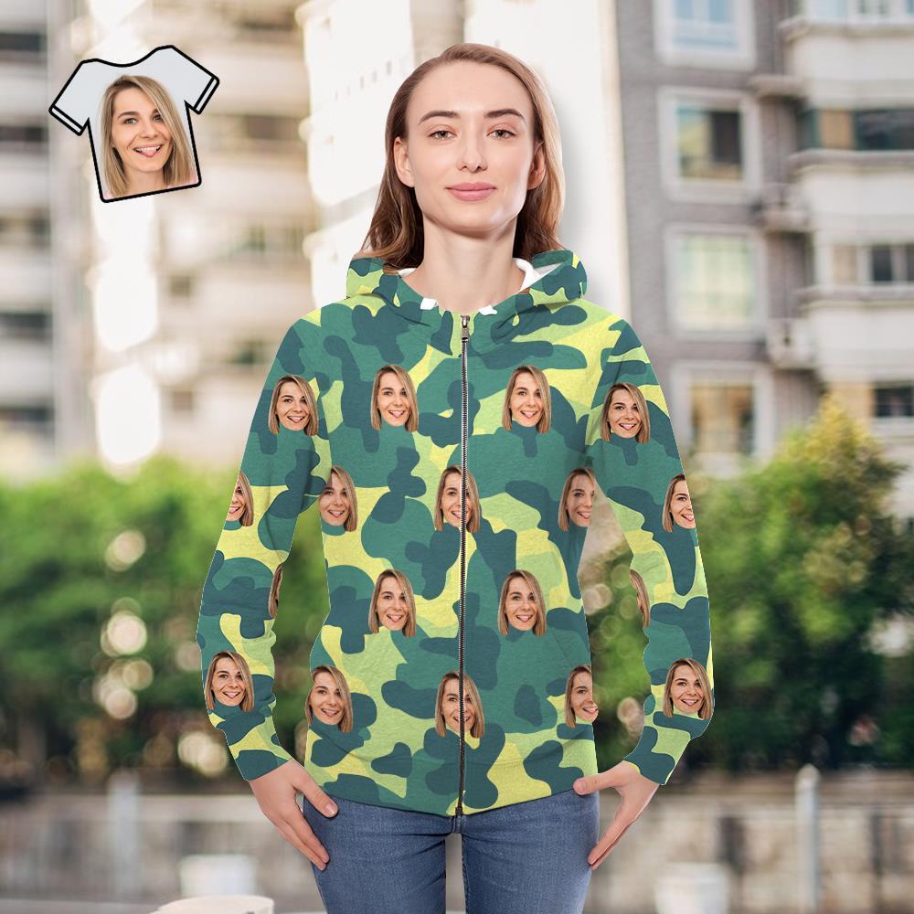 Custom Face Unisex Hoodie Casual Printed Light Green Camouflage - MyFaceSocksAu