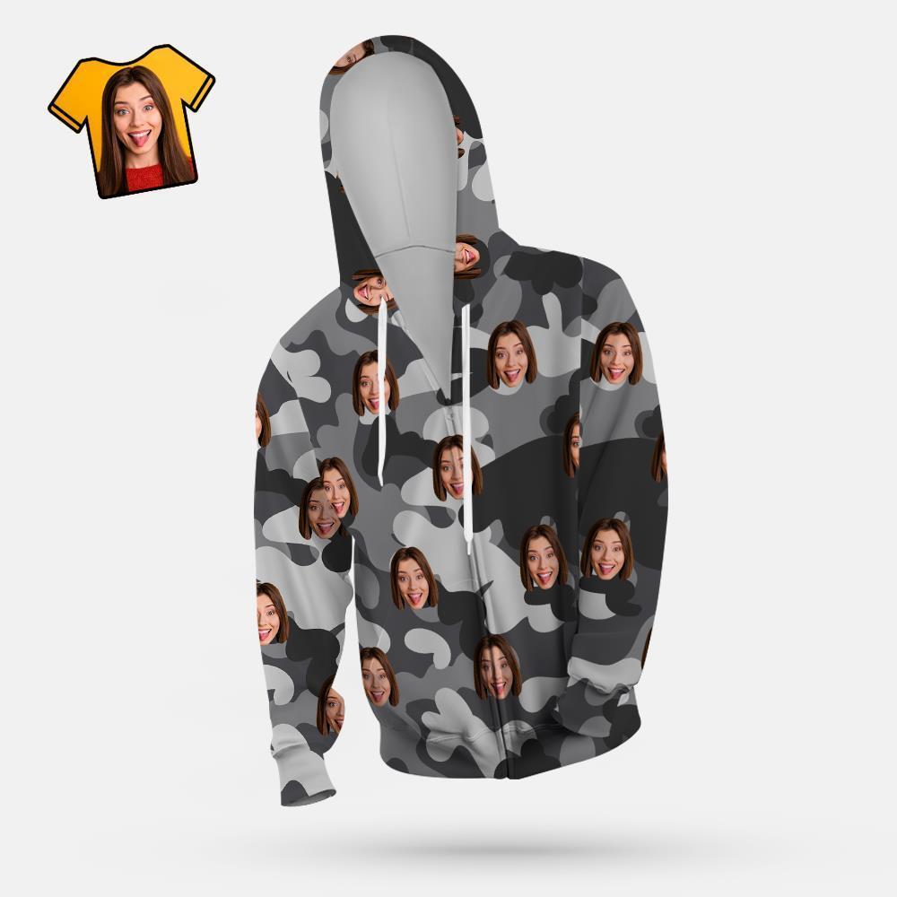 Custom Face Unisex Hoodie Casual Printed Dark Grey Camouflage - MyFaceSocksAu