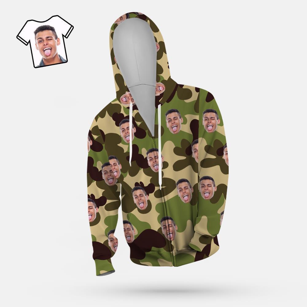 Custom Face Unisex Hoodie Casual Printed Olive Drab Camouflage - MyFaceSocksAu
