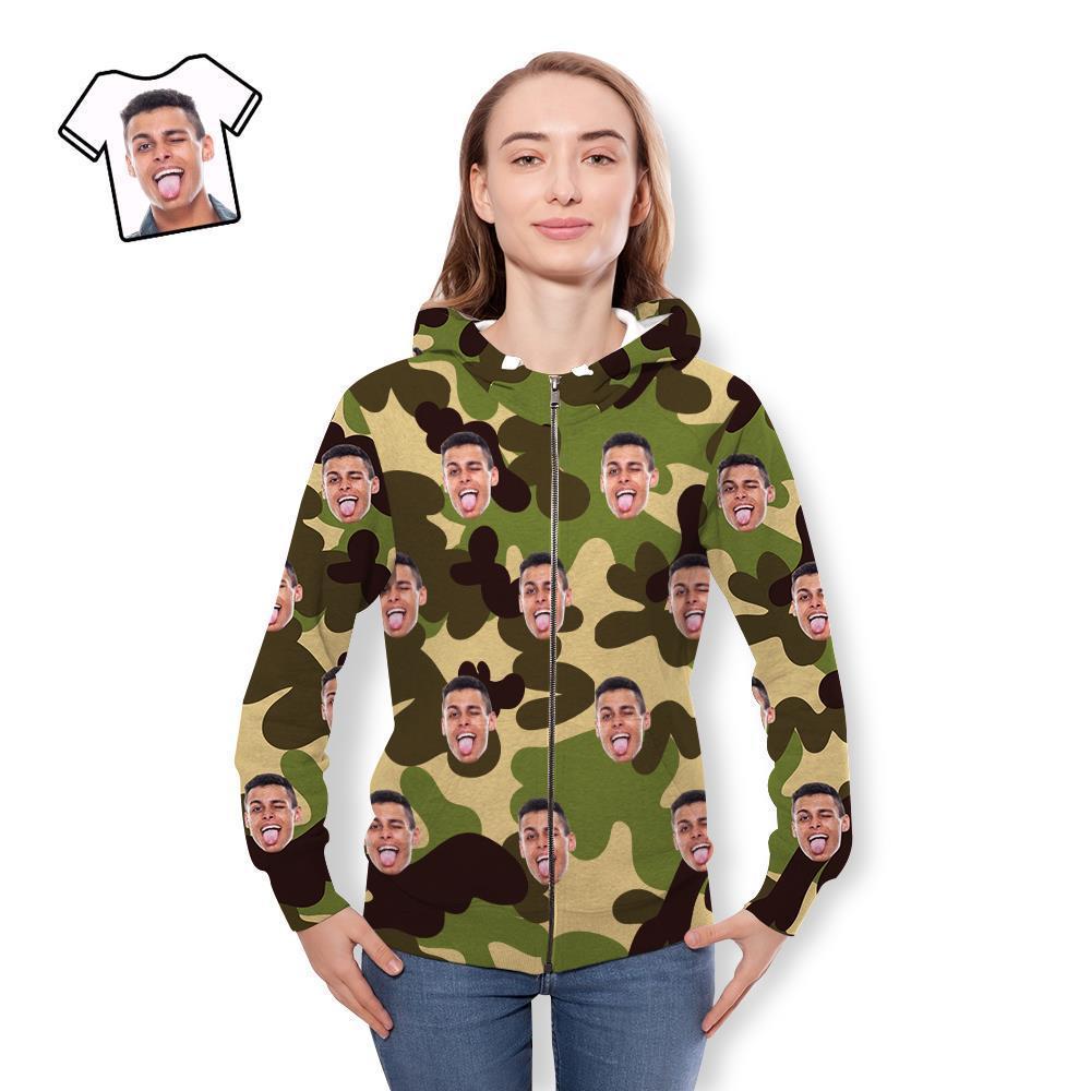 Custom Face Unisex Hoodie Casual Printed Olive Drab Camouflage - MyFaceSocksAu