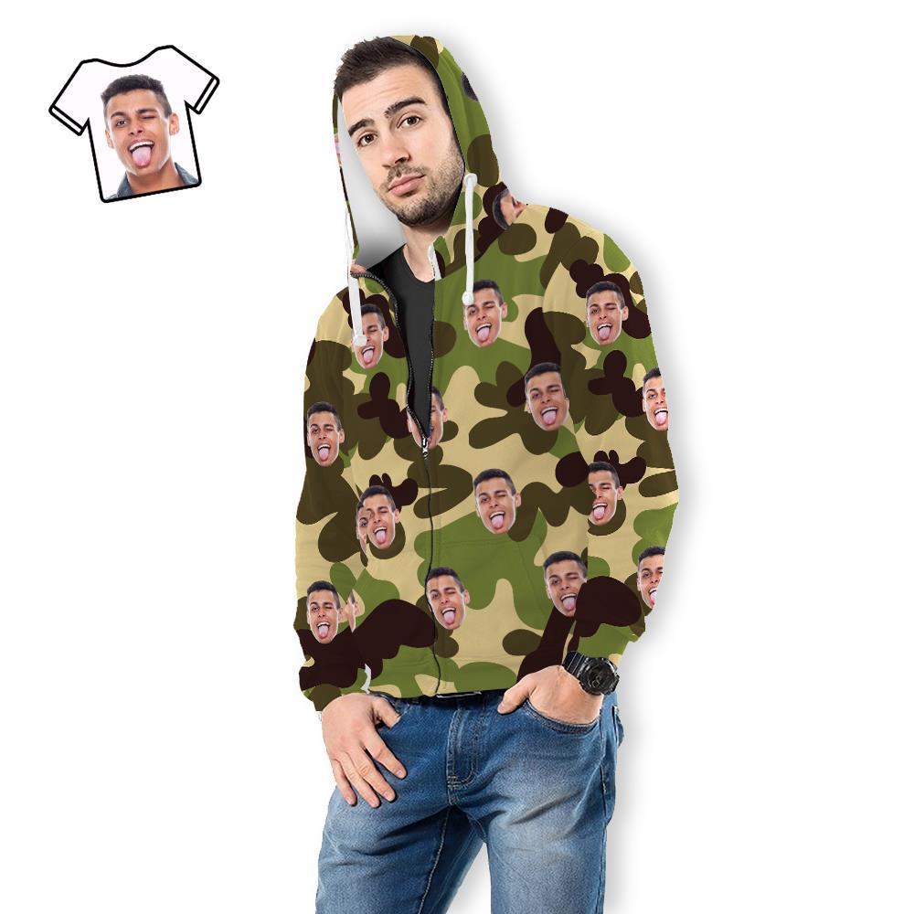 Custom Face Unisex Hoodie Casual Printed Olive Drab Camouflage - MyFaceSocksAu