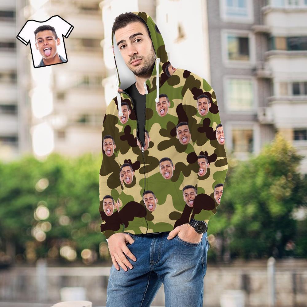 Custom Face Unisex Hoodie Casual Printed Olive Drab Camouflage - MyFaceSocksAu