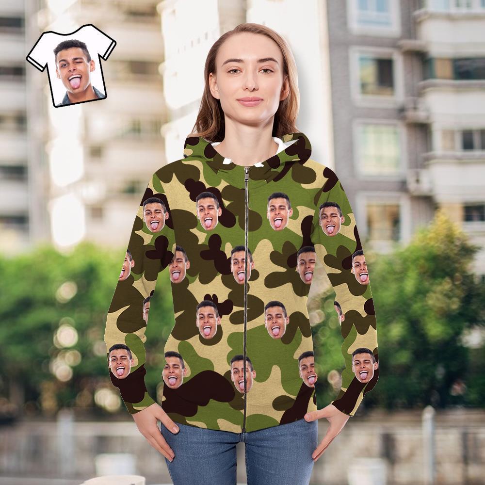 Custom Face Unisex Hoodie Casual Printed Olive Drab Camouflage - MyFaceSocksAu
