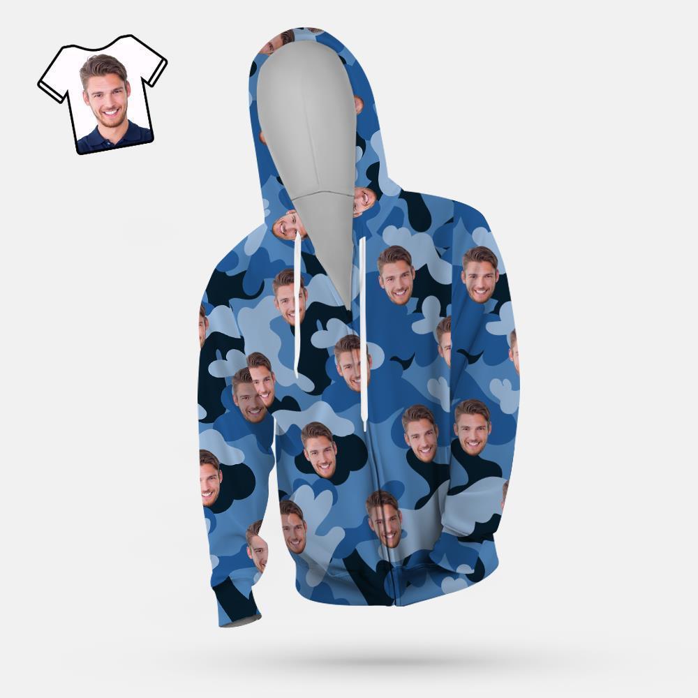 Custom Face Unisex Hoodie Casual Printed Light Sky Blue Camouflage - MyFaceSocksAu
