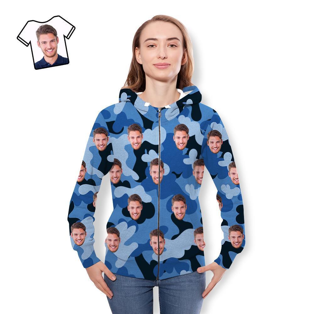 Custom Face Unisex Hoodie Casual Printed Light Sky Blue Camouflage - MyFaceSocksAu
