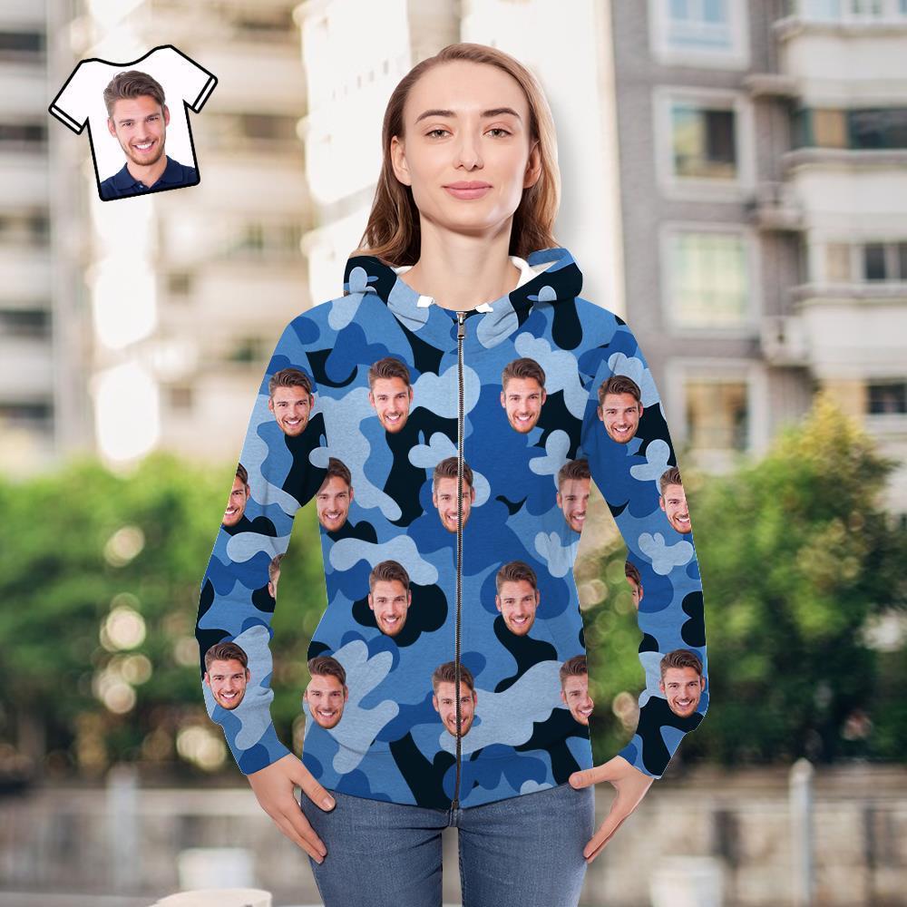 Custom Face Unisex Hoodie Casual Printed Light Sky Blue Camouflage - MyFaceSocksAu