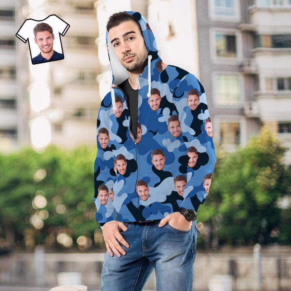 Custom Face Unisex Hoodie Casual Printed Light Sky Blue Camouflage - MyFaceSocksAu