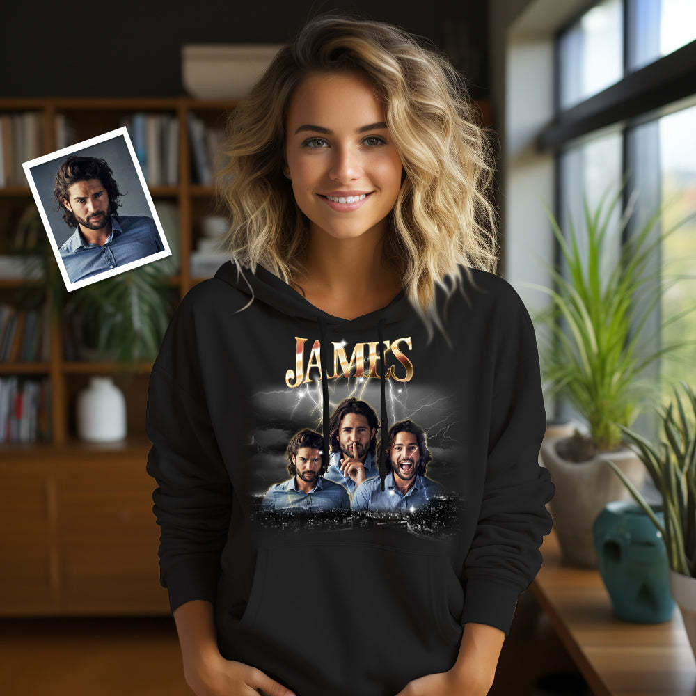 Custom Photo Vintage Personalized Name Hoodie - MyFaceSocksAu