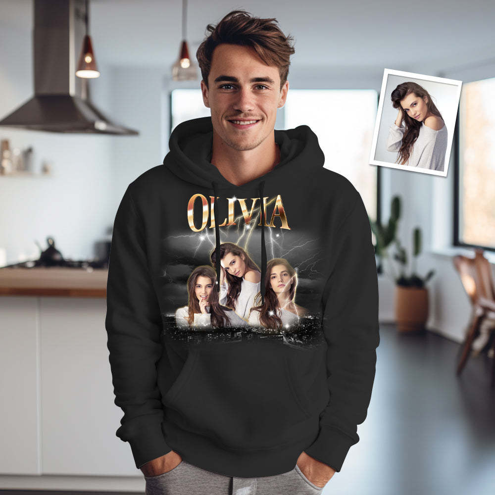 Custom Photo Vintage Personalized Name Hoodie - MyFaceSocksAu