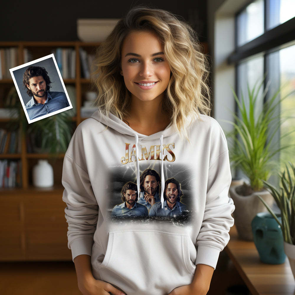 Custom Photo Vintage Personalized Name Hoodie - MyFaceSocksAu