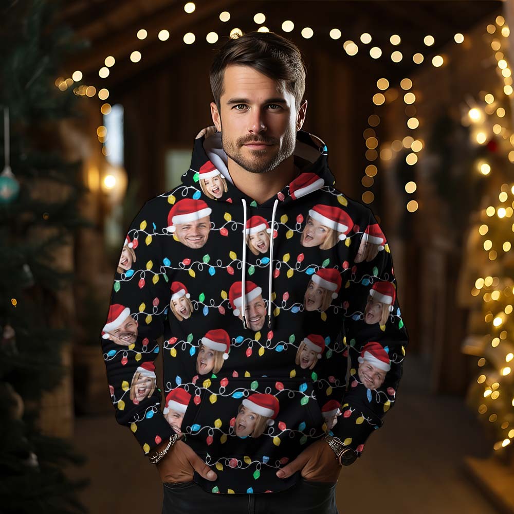 Custom Face Hoodie Personalized Photo Christmas Family Xmas Leds Unisex Hoodies - MyFaceSocksAu
