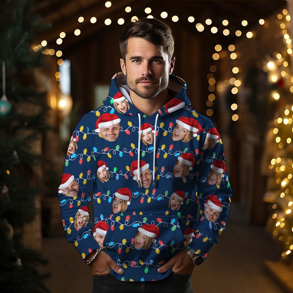 Custom Face Hoodie Personalized Photo Christmas Family Xmas Leds Unisex Hoodies - MyFaceSocksAu