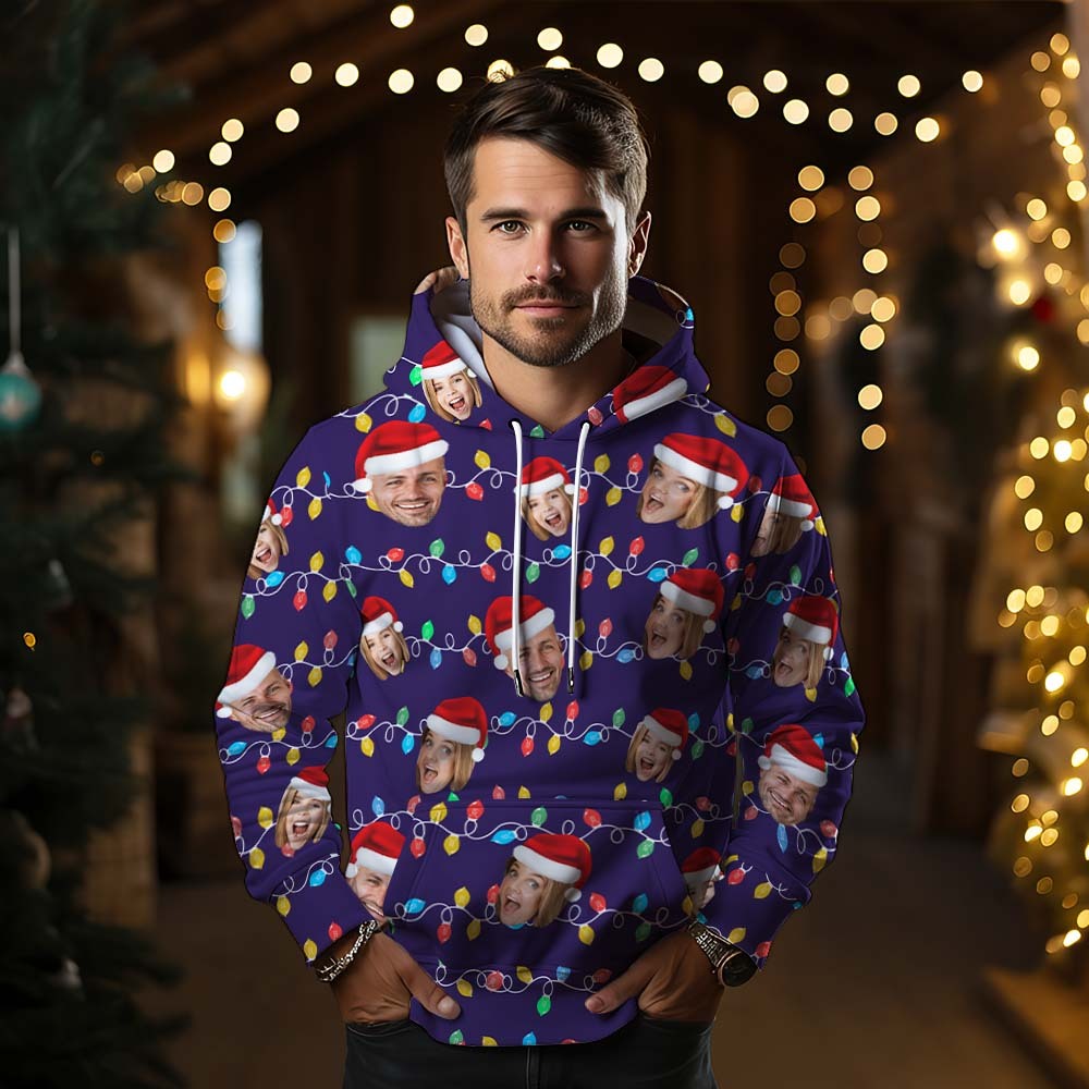 Custom Face Hoodie Personalized Photo Christmas Family Xmas Leds Unisex Hoodies - MyFaceSocksAu