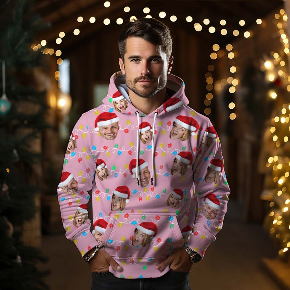 Custom Face Hoodie Personalized Photo Christmas Family Xmas Leds Unisex Hoodies - MyFaceSocksAu