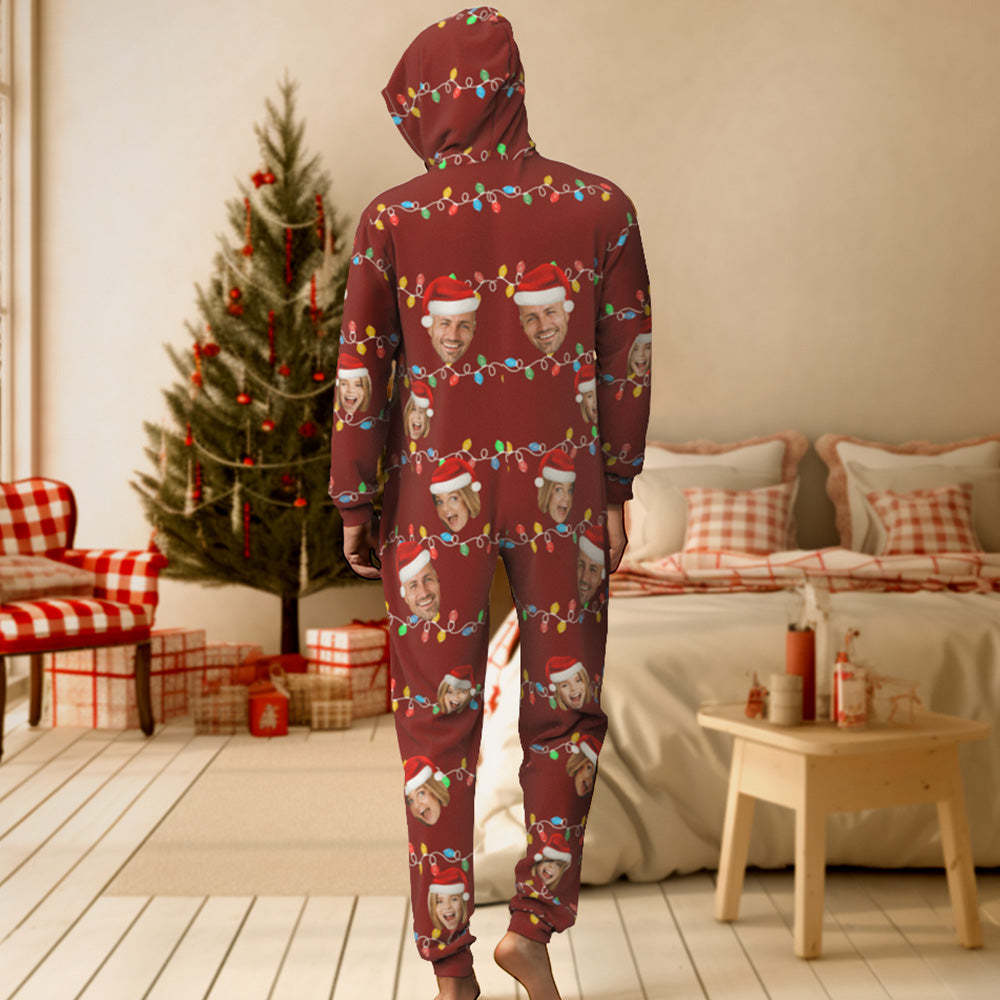 Custom Onesies Photo Xmas Leds Pajamas One-Piece Sleepwear Family Pyjamas Christmas Gift - MyFaceSocksAu