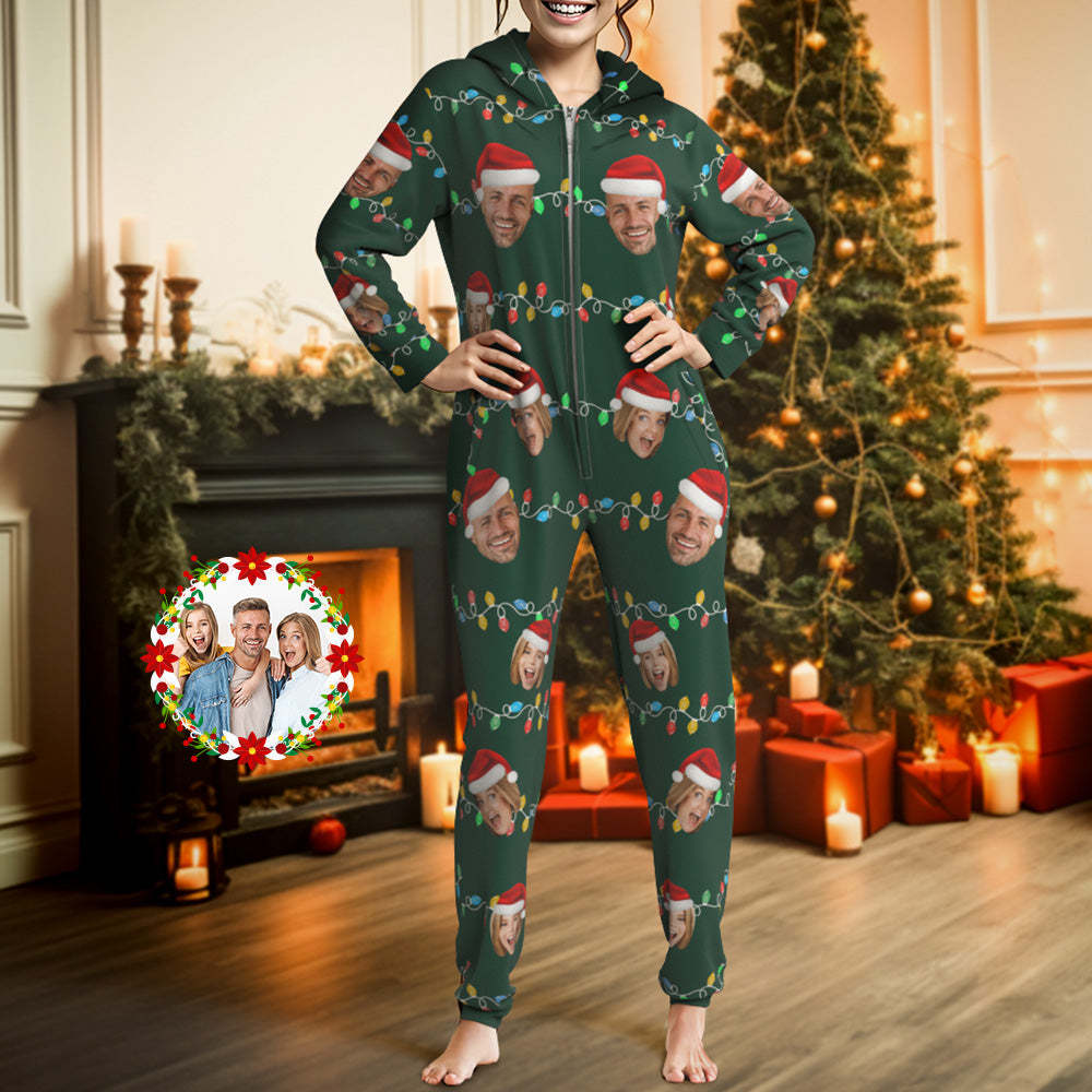 Custom Onesies Photo Xmas Leds Pajamas One-Piece Sleepwear Family Pyjamas Christmas Gift - MyFaceSocksAu