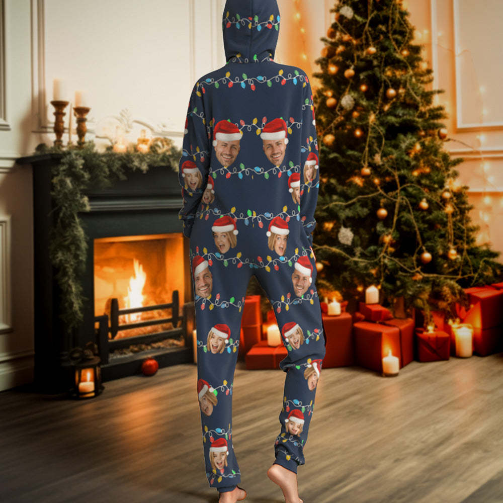 Custom Onesies Photo Xmas Leds Pajamas One-Piece Sleepwear Family Pyjamas Christmas Gift - MyFaceSocksAu