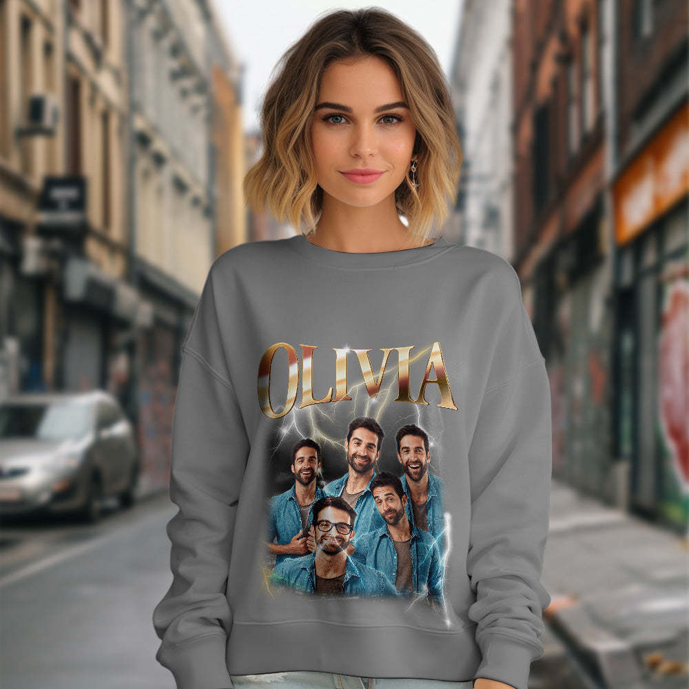 Custom Photo and Text Hoodie Personalized Photo Gift Unisex Personality Vintage Lightning Sweatshirt - MyFaceSocksAu