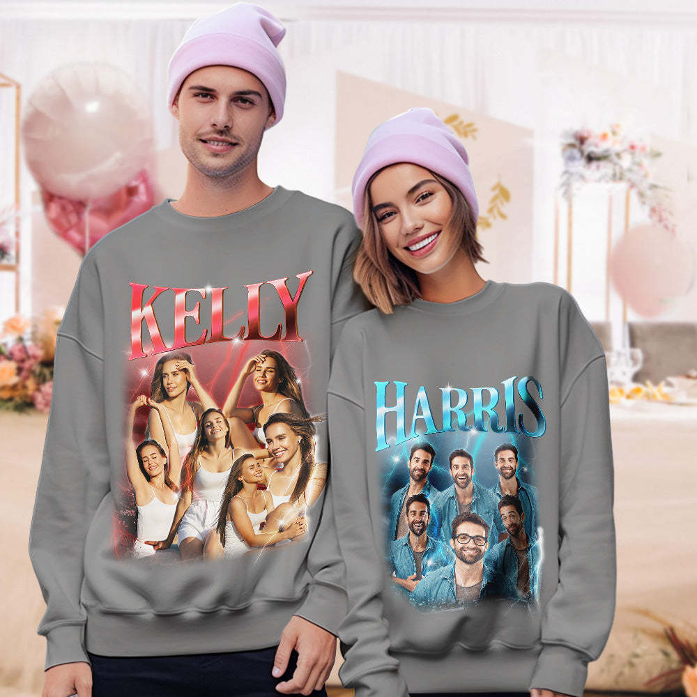 Custom Photo and Text Hoodie Personalized Photo Gift Unisex Personality Vintage Lightning Sweatshirt - MyFaceSocksAu