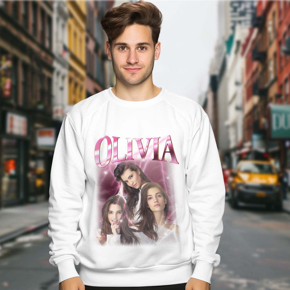 Custom Photo and Text Hoodie Personalized Photo Gift Unisex Personality Vintage Lightning Sweatshirt - MyFaceSocksAu