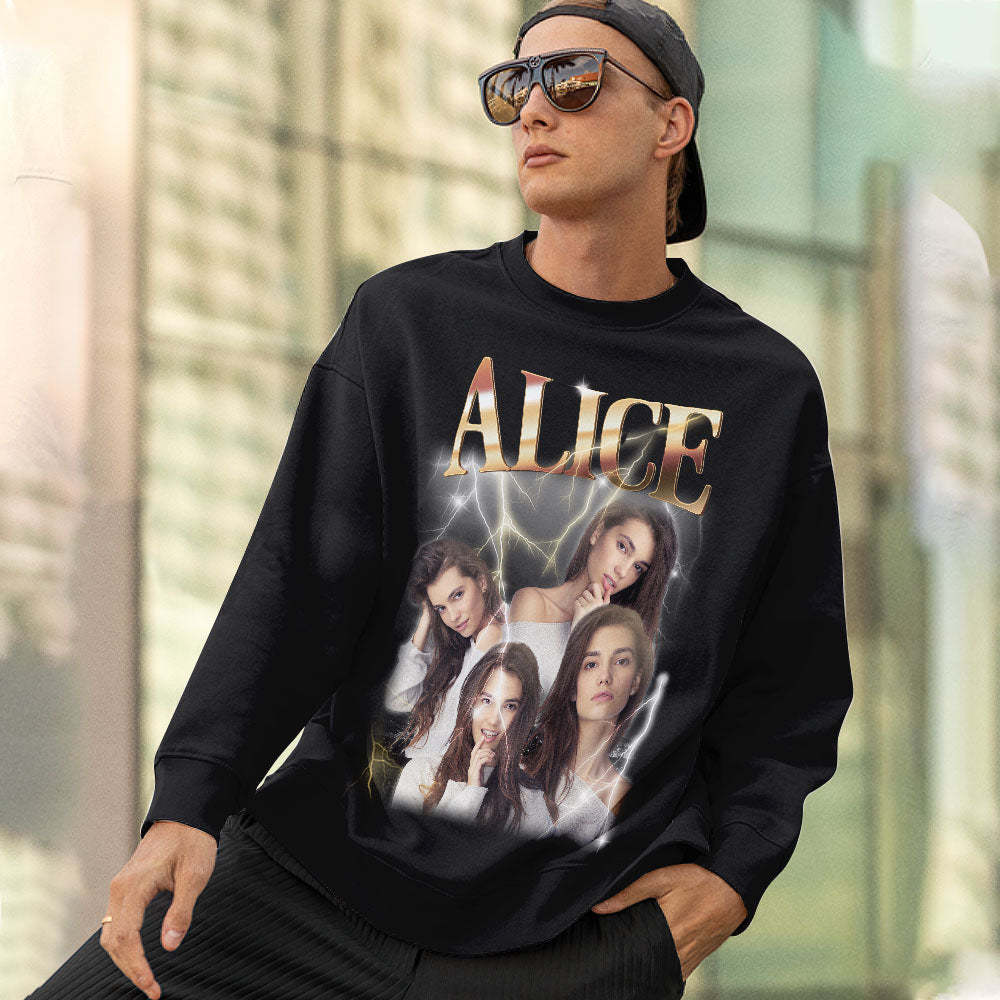Custom Photo and Text Hoodie Personalized Photo Gift Unisex Personality Vintage Lightning Sweatshirt - MyFaceSocksAu