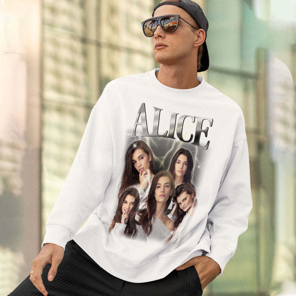 Custom Photo and Text Hoodie Personalized Photo Gift Unisex Personality Vintage Lightning Sweatshirt - MyFaceSocksAu