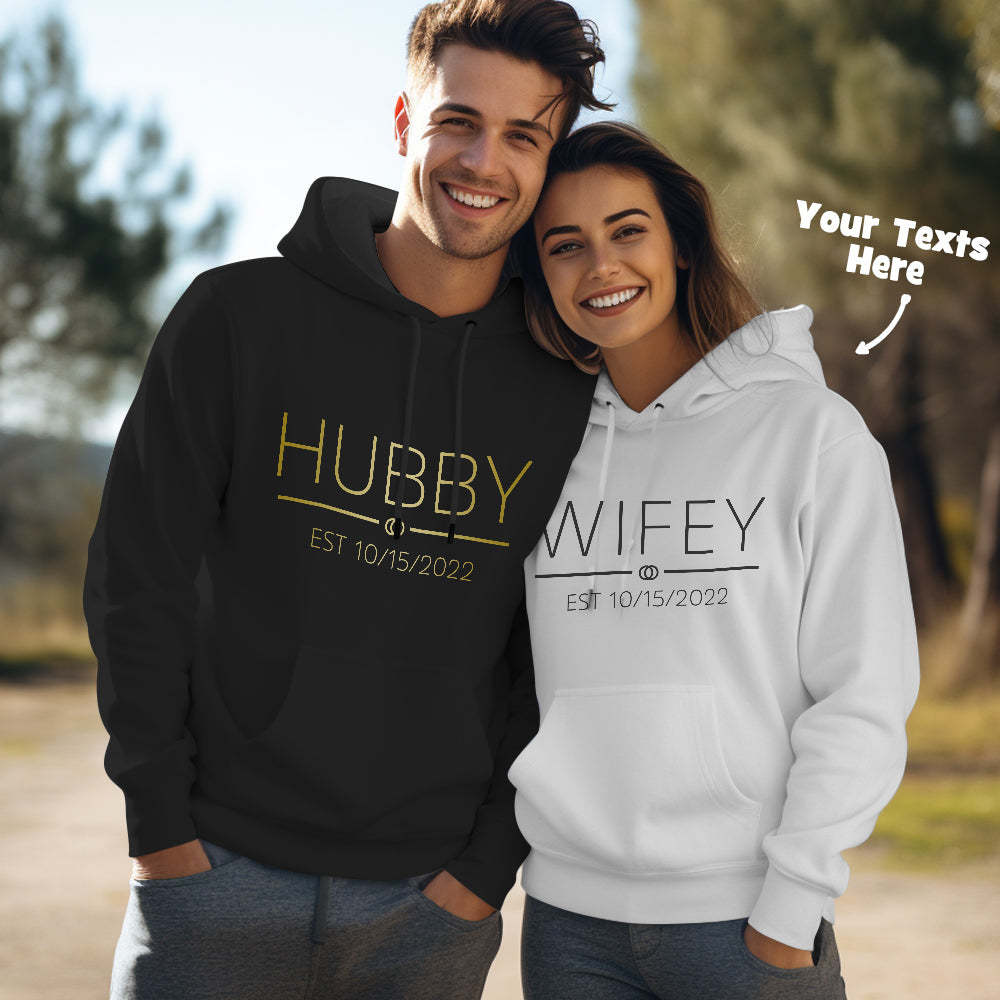 Custom Wifey Hubby Funny Couple Matching Hoodies Personalized Hoodie Valentine's Day Gift - MyFaceSocksAu