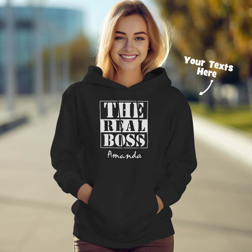 Custom Text Couple Matching Hoodies THE REAL BOSS Personalized Hoodie Valentine's Day Gift - MyFaceSocksAu