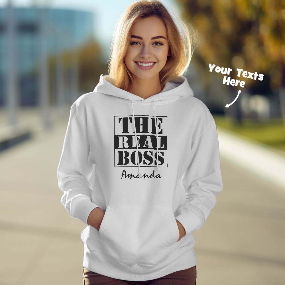 Custom Text Couple Matching Hoodies THE REAL BOSS Personalized Hoodie Valentine's Day Gift - MyFaceSocksAu