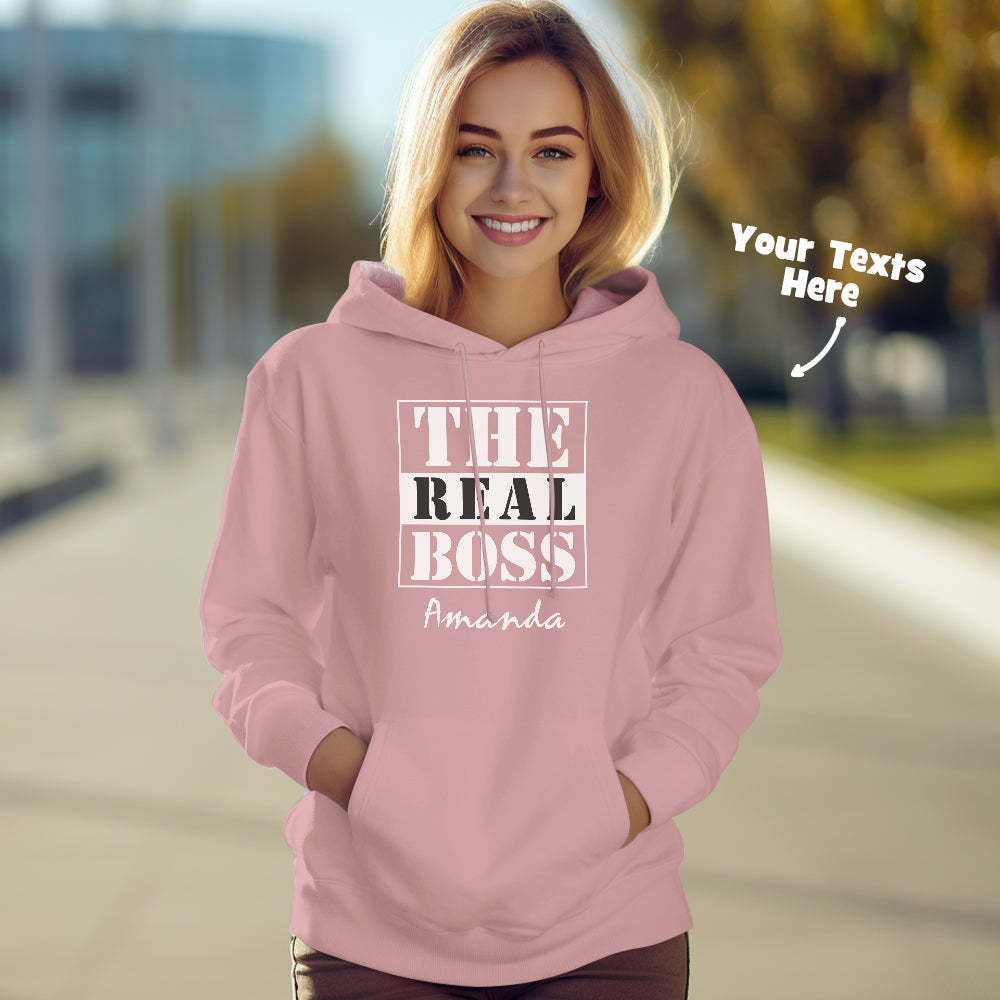 Custom Text Couple Matching Hoodies THE REAL BOSS Personalized Hoodie Valentine's Day Gift - MyFaceSocksAu