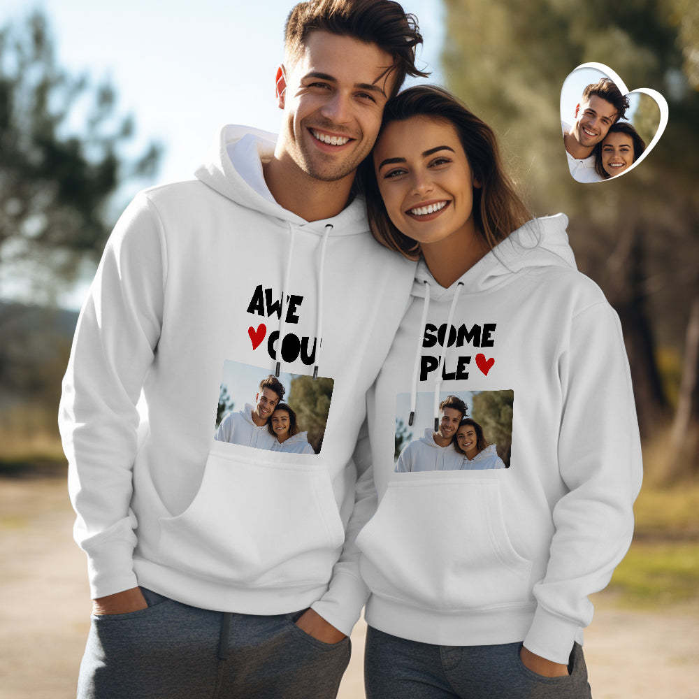 Custom Photo Couple Matching Hoodies Awesome Couple Personalized Hoodie Valentine's Day Gift - MyFaceSocksAu