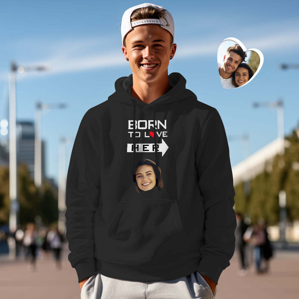 Custom Face Couple Matching Hoodies BORN TO LOVE Personalized Hoodie Valentine's Day Gift - MyFaceSocksAu