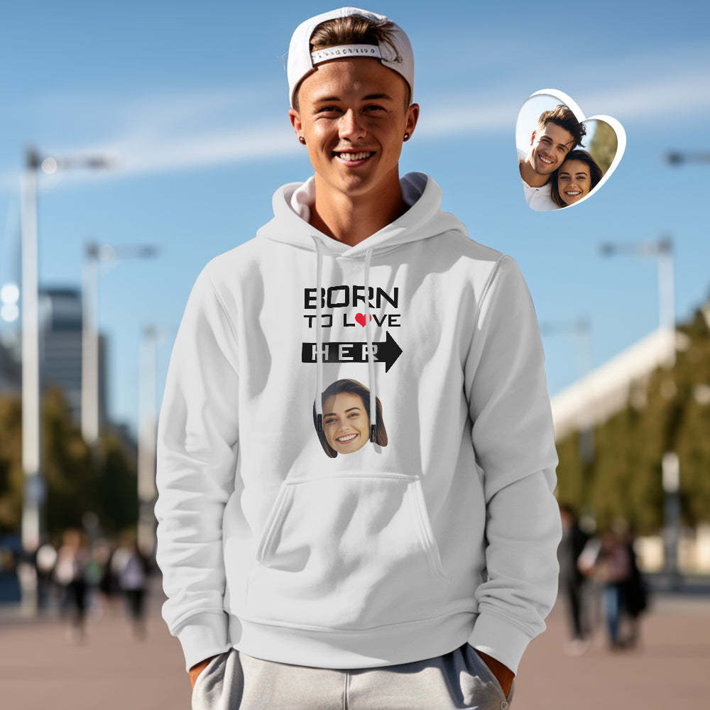 Custom Face Couple Matching Hoodies BORN TO LOVE Personalized Hoodie Valentine's Day Gift - MyFaceSocksAu