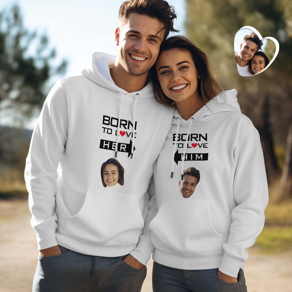 Custom Face Couple Matching Hoodies BORN TO LOVE Personalized Hoodie Valentine's Day Gift - MyFaceSocksAu