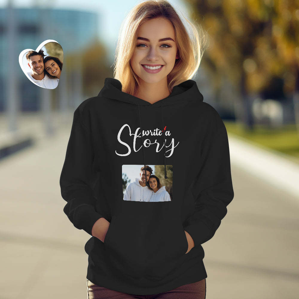 Custom Photo Couple Matching Hoodies LET'S WRITE A LOVE STORY Personalized Hoodie Valentine's Day Gift - MyFaceSocksAu