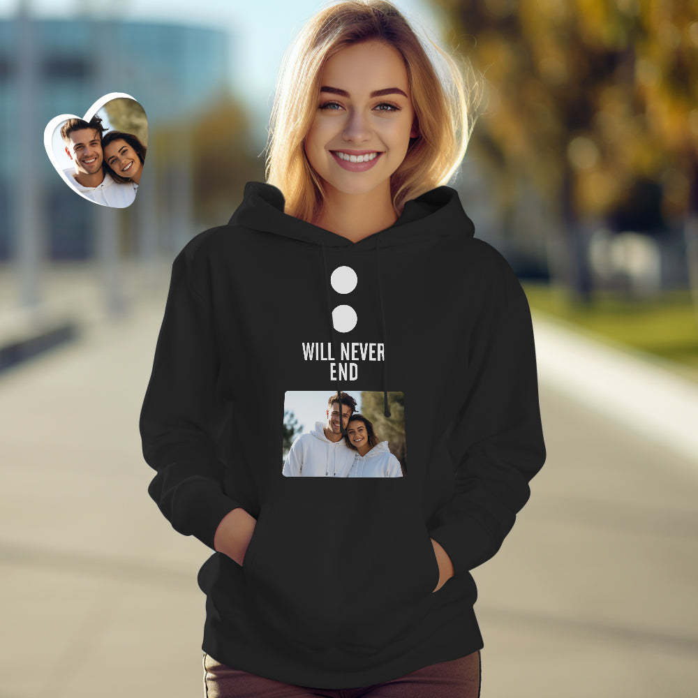 Custom Photo Funny Couple Matching Hoodies Our Stories Will Never End Personalized Hoodie Valentine's Day Gift - MyFaceSocksAu