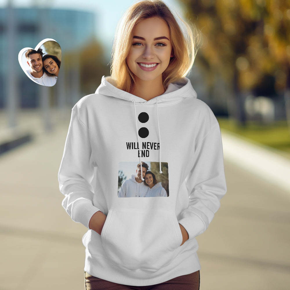 Custom Photo Funny Couple Matching Hoodies Our Stories Will Never End Personalized Hoodie Valentine's Day Gift - MyFaceSocksAu