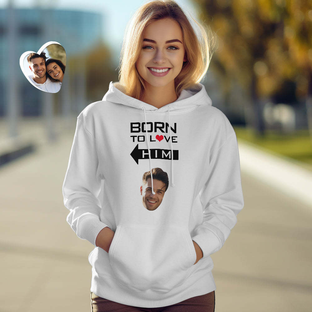 Custom Face Couple Matching Hoodies BORN TO LOVE Personalized Hoodie Valentine's Day Gift - MyFaceSocksAu
