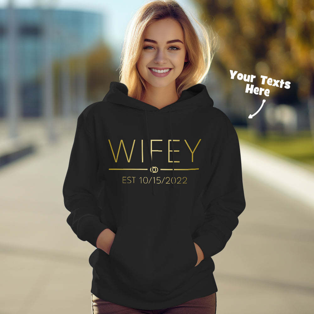 Custom Wifey Hubby Funny Couple Matching Hoodies Personalized Hoodie Valentine's Day Gift - MyFaceSocksAu