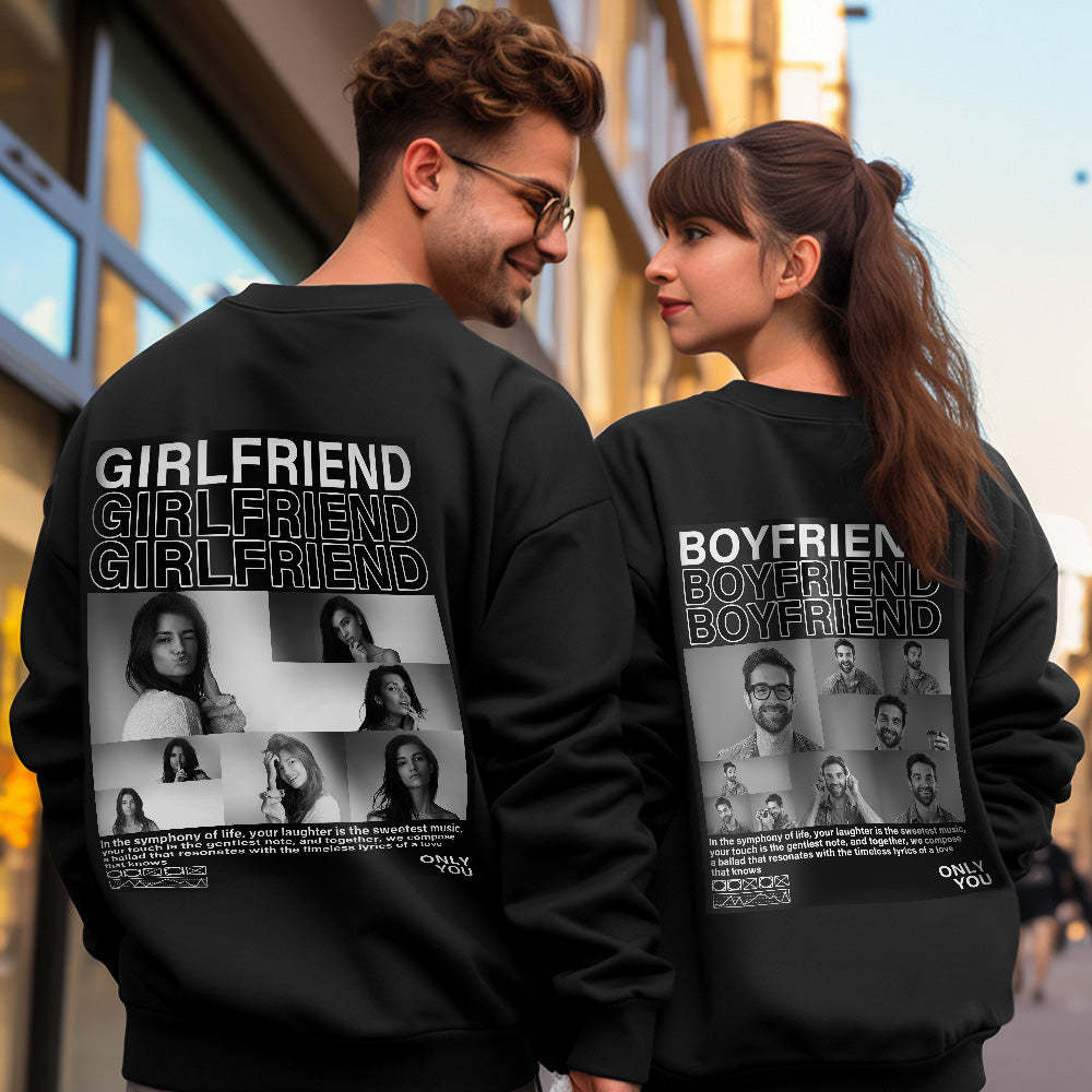 Custom Photo Round Neck Unisex Sweatshirt Personalized Pictures Crewneck Sweatshirts Valentine's Day Gift for Couple - MyFaceSocksAu