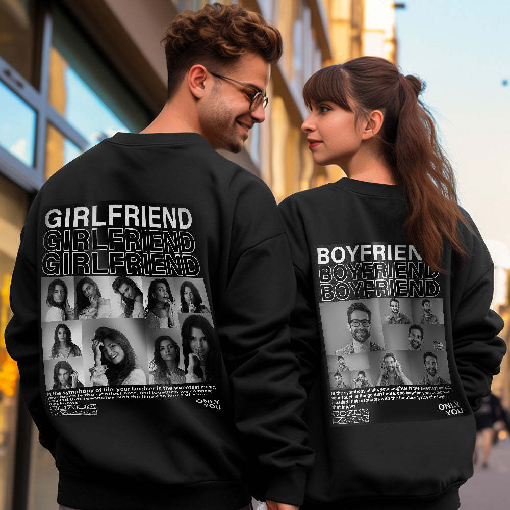 Custom Photo Round Neck Unisex Sweatshirt Personalized Pictures Crewneck Sweatshirts Valentine's Day Gift for Couple - MyFaceSocksAu