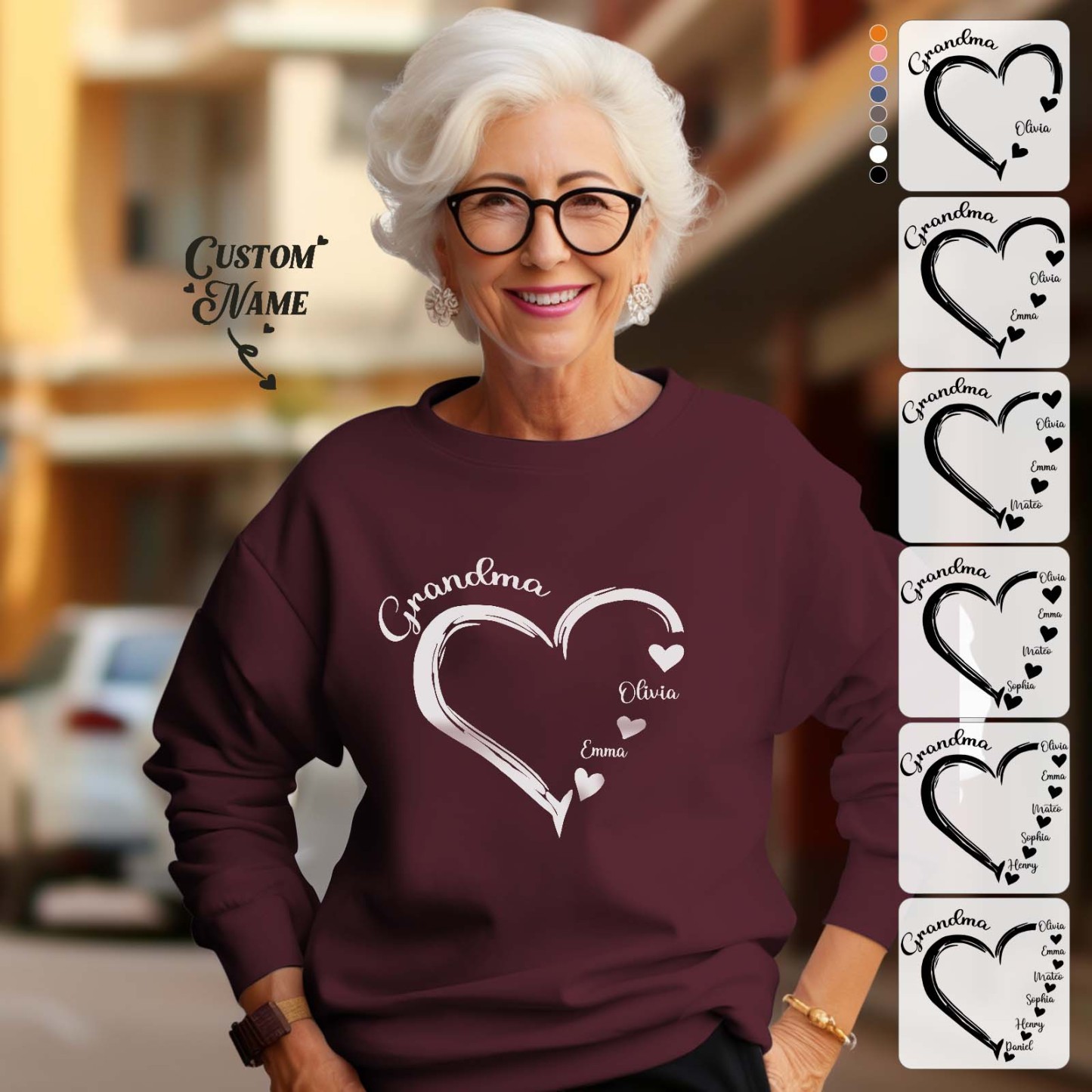 Custom Mama Grandma Round Neck Sweatshirt Personalized Crewneck Sweatshirts Mother's Day Gift - MyFaceSocksAu