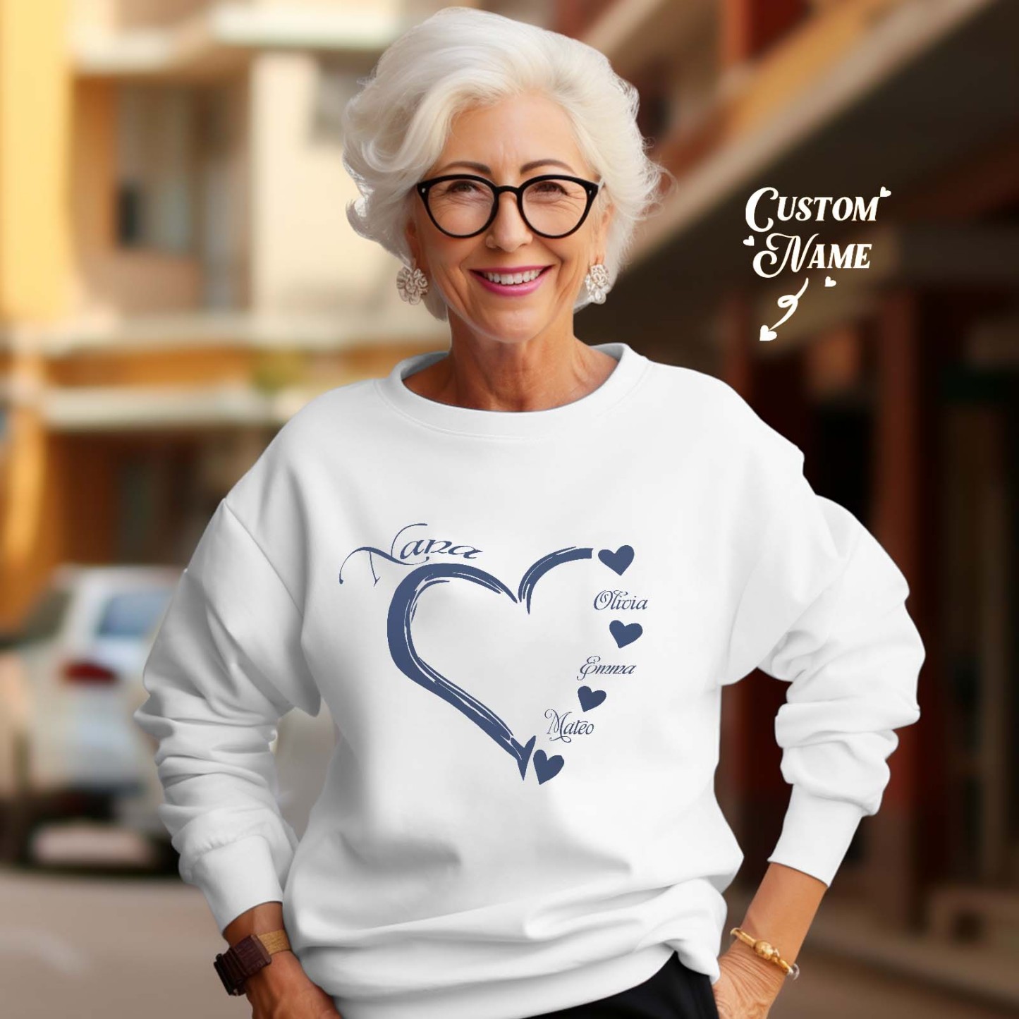 Custom Mama Grandma Round Neck Sweatshirt Personalized Crewneck Sweatshirts Mother's Day Gift - MyFaceSocksAu