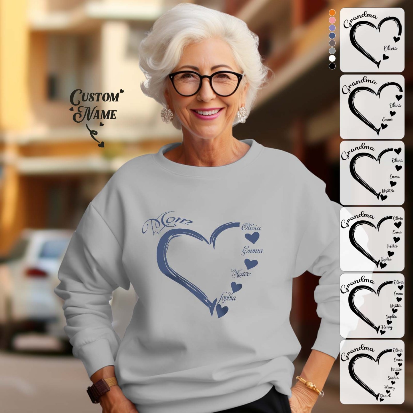 Custom Mama Grandma Round Neck Sweatshirt Personalized Crewneck Sweatshirts Mother's Day Gift - MyFaceSocksAu