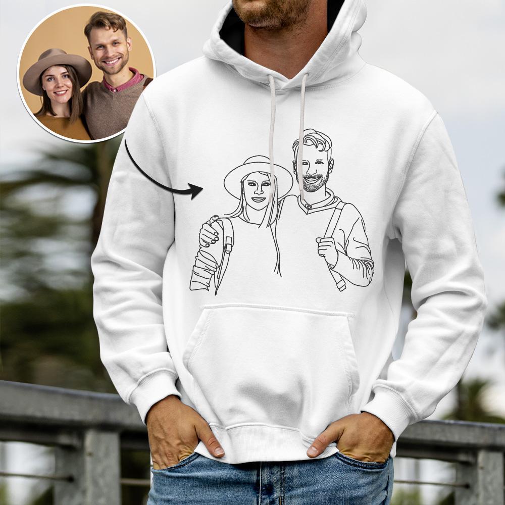 Custom Line Art Hoodie with Your Photo, Gift for Couples - MyFaceSocksAu